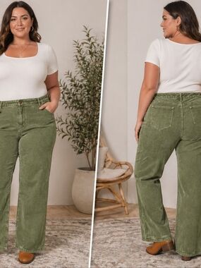 L.L.Bean Favorite Fit Olive Green Corduroy Pants Women’s 18W Contemporary Casual